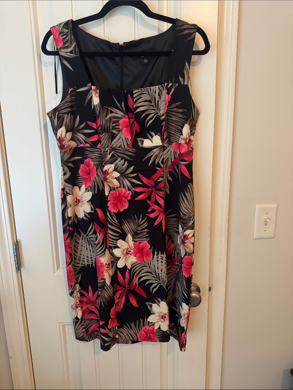 Perceptions Black Midi Dress with Pink & Cream Floral Pattern